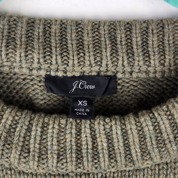 J. Crew Olive Green Wool Blend Cable Knit Balloon Sleeve Boxy Sweater sz XS - Picture 8 of 10